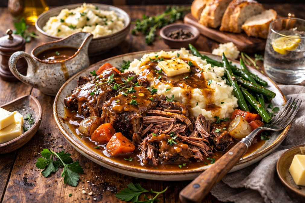 chuck roast and mashed potatoes