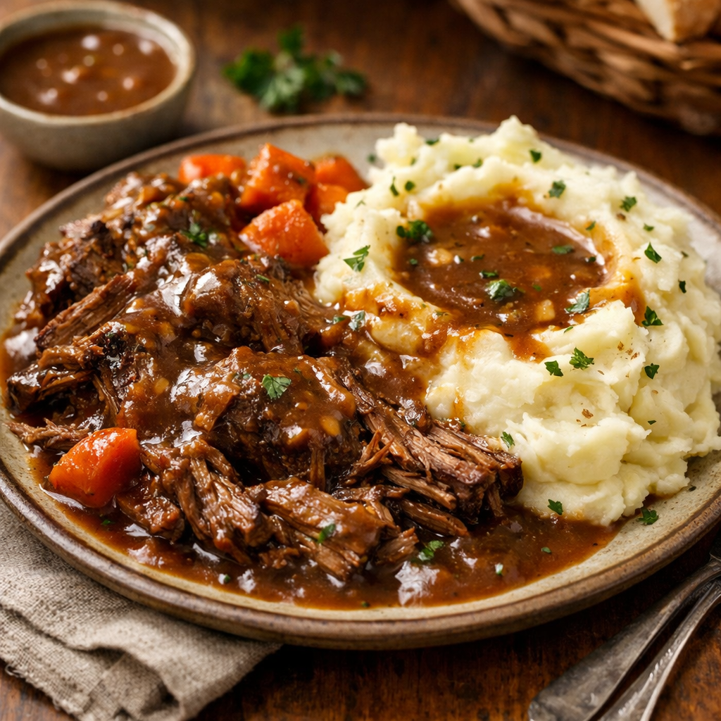chuck roast and mashed potatoes